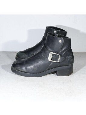 Harley Davidson Black Leather Engineer Ankle Boots Inside Zip Moto Biker Women's